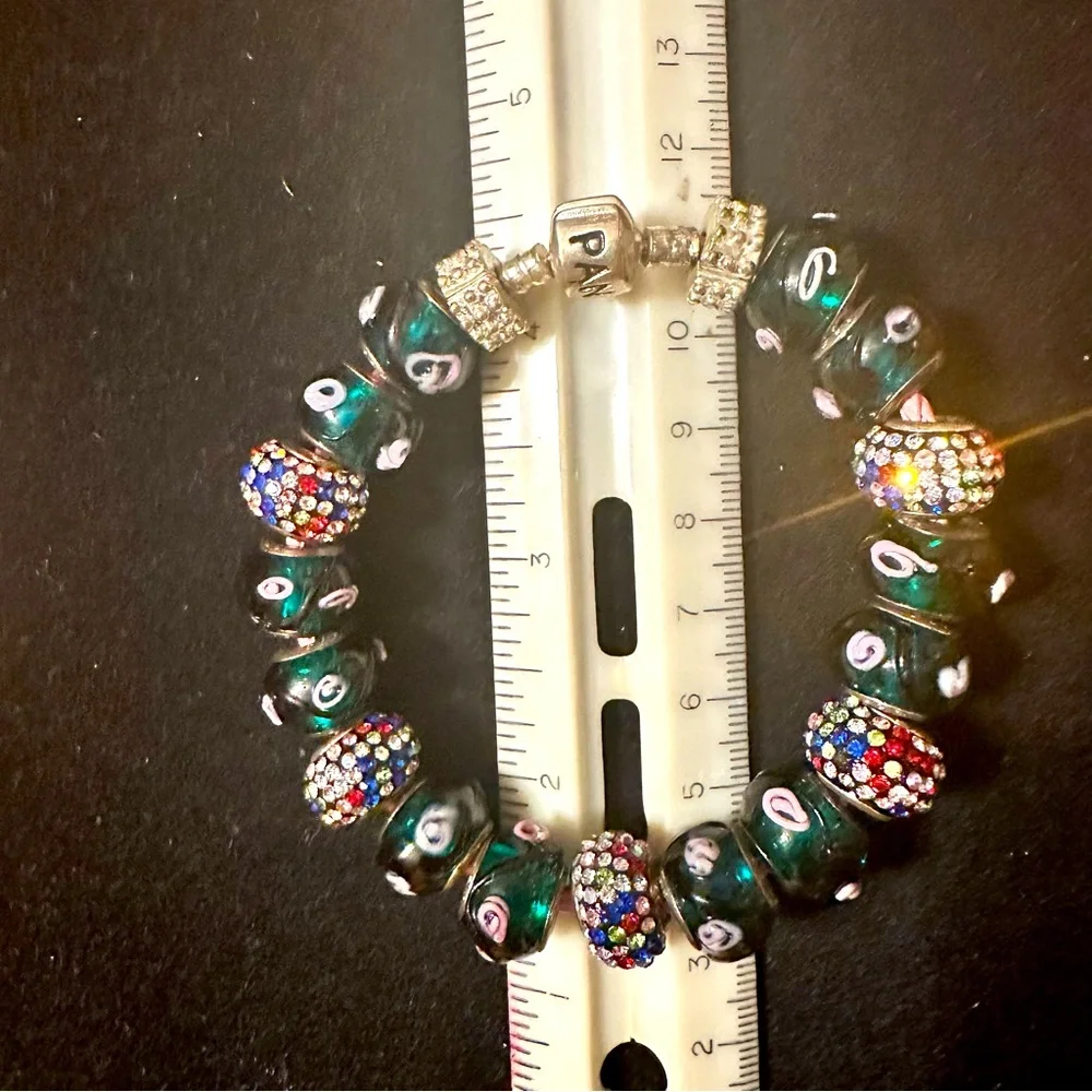 Glass Beads on the leather braided pink bracelet silver clasp says Pandora - Picture 5 of 6